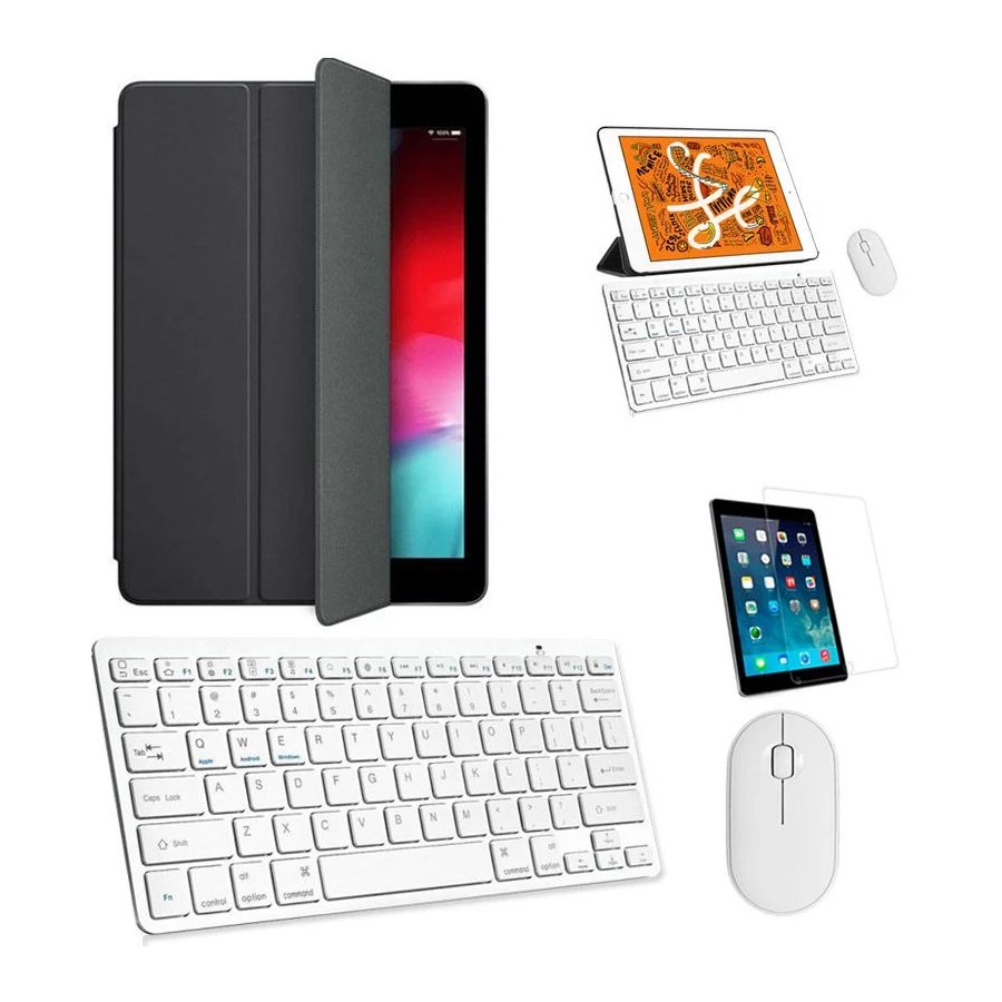Kit Capa Smart Case Preto / Teclado E Mouse Branco E Película Para Tablet 2021 9a Geração 10.2"
