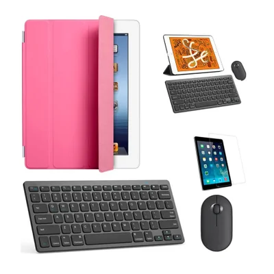 Kit Capa Smart Case Rosa / Teclado E Mouse Preto E Película Para Tablet 2021 9a Geração 10.2"