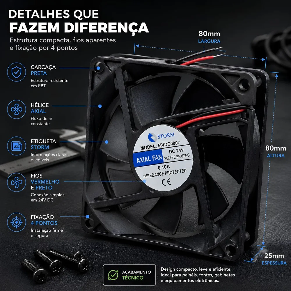Cooler Microventilador 80x80x25mm 24v - Preto 7