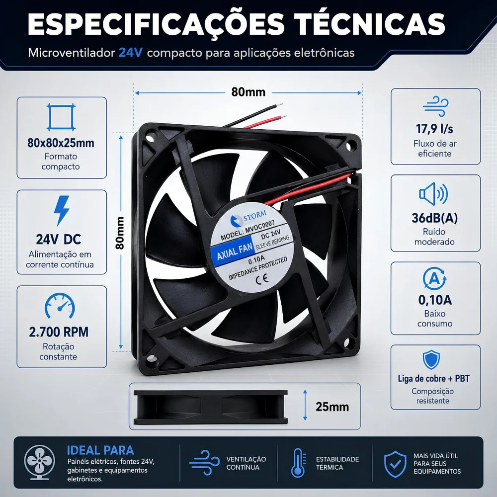 Cooler Microventilador 80x80x25mm 24v - Preto 8