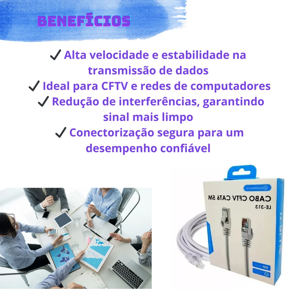 Imagem 3 de 5 do produto Cabo De Rede Cftv Cat6 Com 5 Metros Le-313