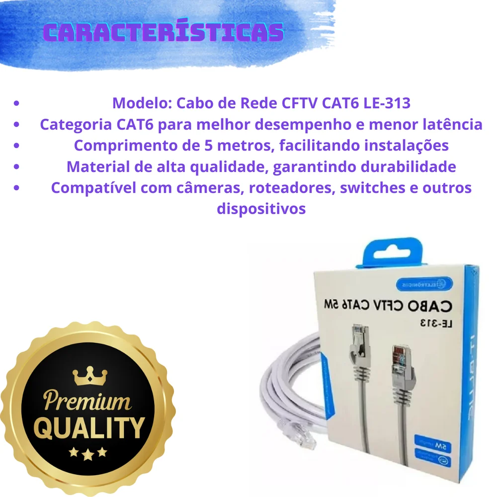 Imagem 5 de 5 do produto Cabo De Rede Cftv Cat6 Com 5 Metros Le-313