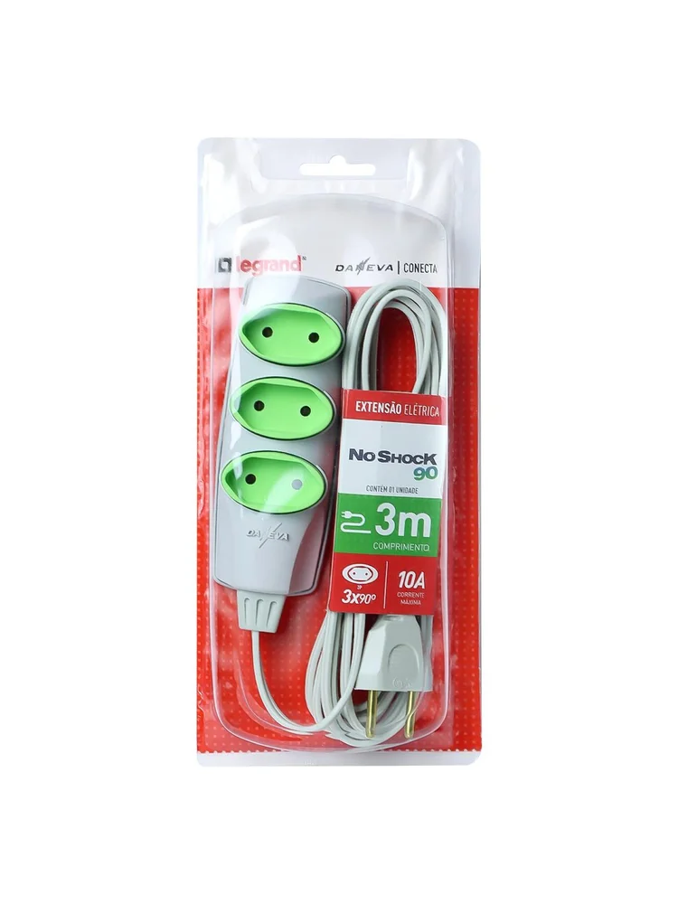 Imagem 2 de 5 do produto Extensao Noshock 90 Pl 2x0,75 2p 10a Cinza 3 Metros Dn1469