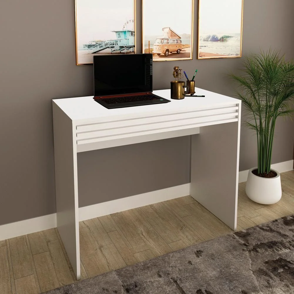 Imagem 5 de 5 do produto Escrivaninha Mesa Escritorio 1 Gaveta Ripada Me4173 Branco