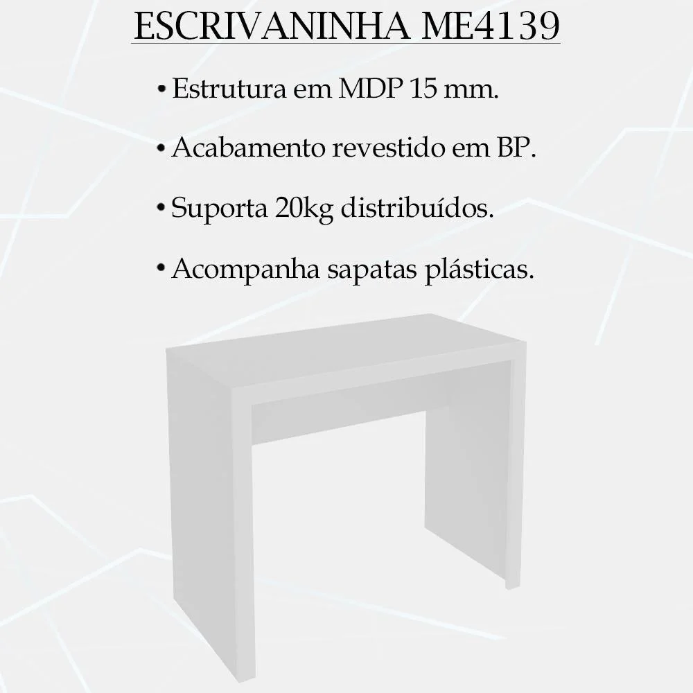 Imagem 2 de 5 do produto Escrivaninha Mesa Escritorio Me4139 Branco Tecno Mobili