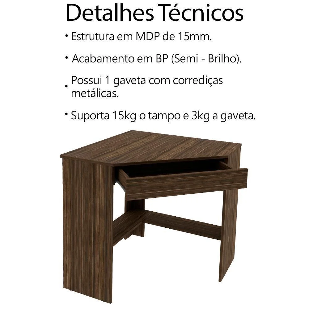 Imagem 5 de 5 do produto Escrivaninha Mesa Escritorio De Canto 76,5 Cm