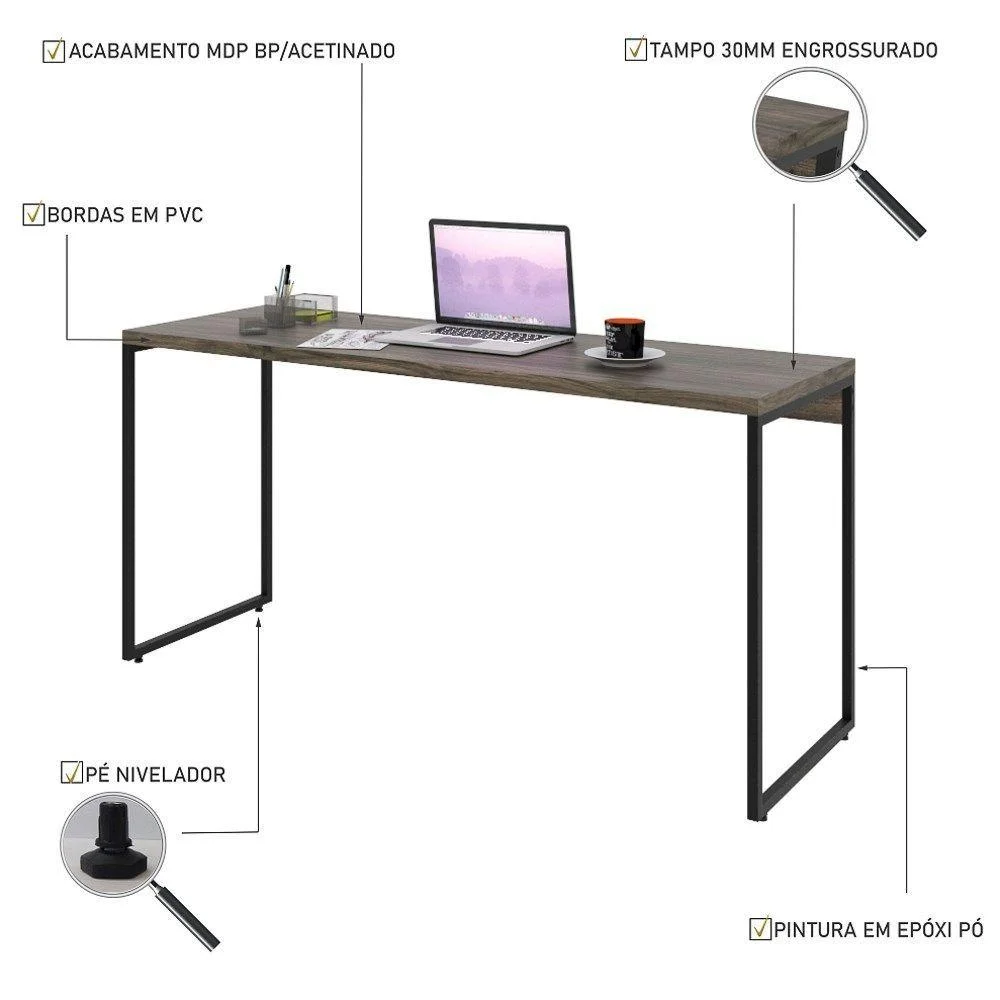 Imagem 4 de 4 do produto Mesa De Escritório Escrivaninha 150cm Dynamica Industrial C08 Carvalho Dark