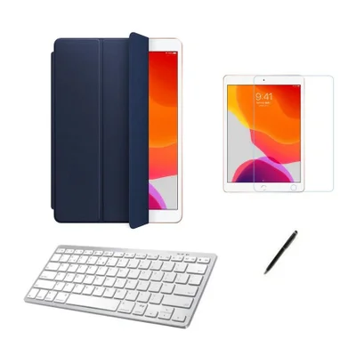 Kit Capa Smart Case Tablet 9a Geração 10.2 /can/pel E Teclado Branco - Azul Escuro