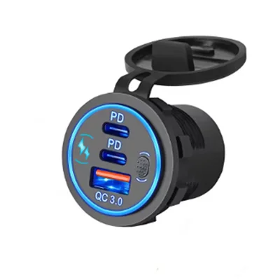Tomada Carregador Turbo Automotivo Usb-c Dupla 12v/24v 112w Cor:azul