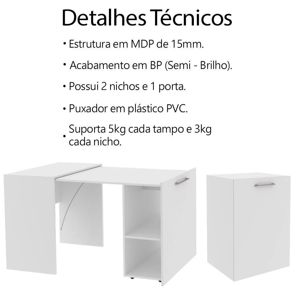 Imagem 3 de 5 do produto Escrivaninha Multiuso Retratil 2 Nicho Me4170 Branco