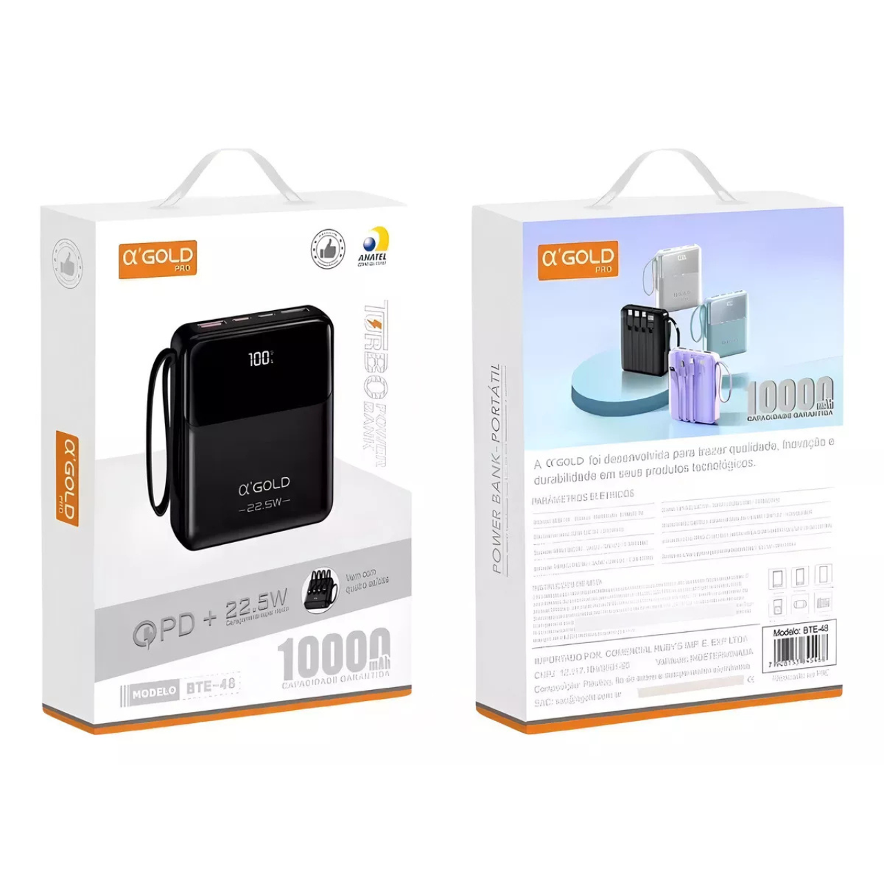 Carregador Portátil Power Bank 10000mah Turbo Android E Ios Cor:preto