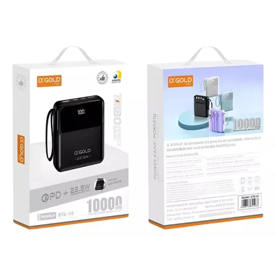 Carregador Portátil Power Bank 10000mah Turbo Android E Ios Cor:preto
