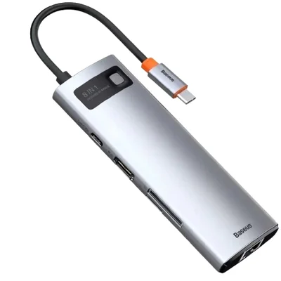 Adaptador Hub Baseus Extensor 8 Em 1 Tipo C HDMI Usb Lan 100mbps.