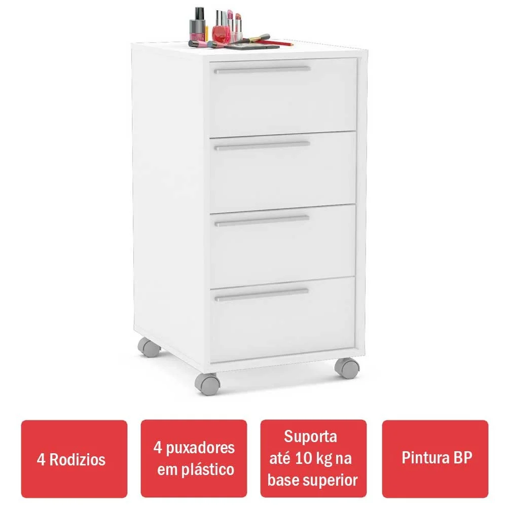 Imagem 2 de 5 do produto Gaveteiro Exclusive 4 Gavetas Com Rodízios Branco - Panorama Móveis