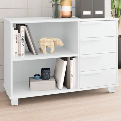 Gaveteiro Com Rodízios 4 Gavetas 1 Prateleira Office Branco - Pnr Móveis — foto 2