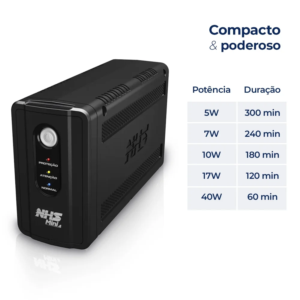 Imagem 2 de 3 do produto Nobreak Nhs Mini 4 90.b1.007100 Entrada Bivolt Saída 120v (700va/b.7ah)