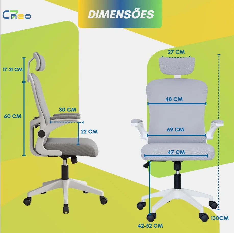 Imagem 2 de 5 do produto Cadeira Executiva Ergonômica C7 Neo Office com Apoio Lombar, Tela Mesh, Ajuste de Altura e Base Giratória - Branca