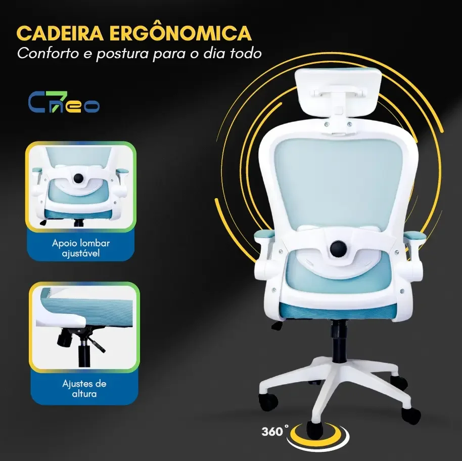 Imagem 4 de 5 do produto Cadeira Executiva Diretor Ergonômica C7 Neo Office, Tela Mesh, Confortável e Resistente - Azul