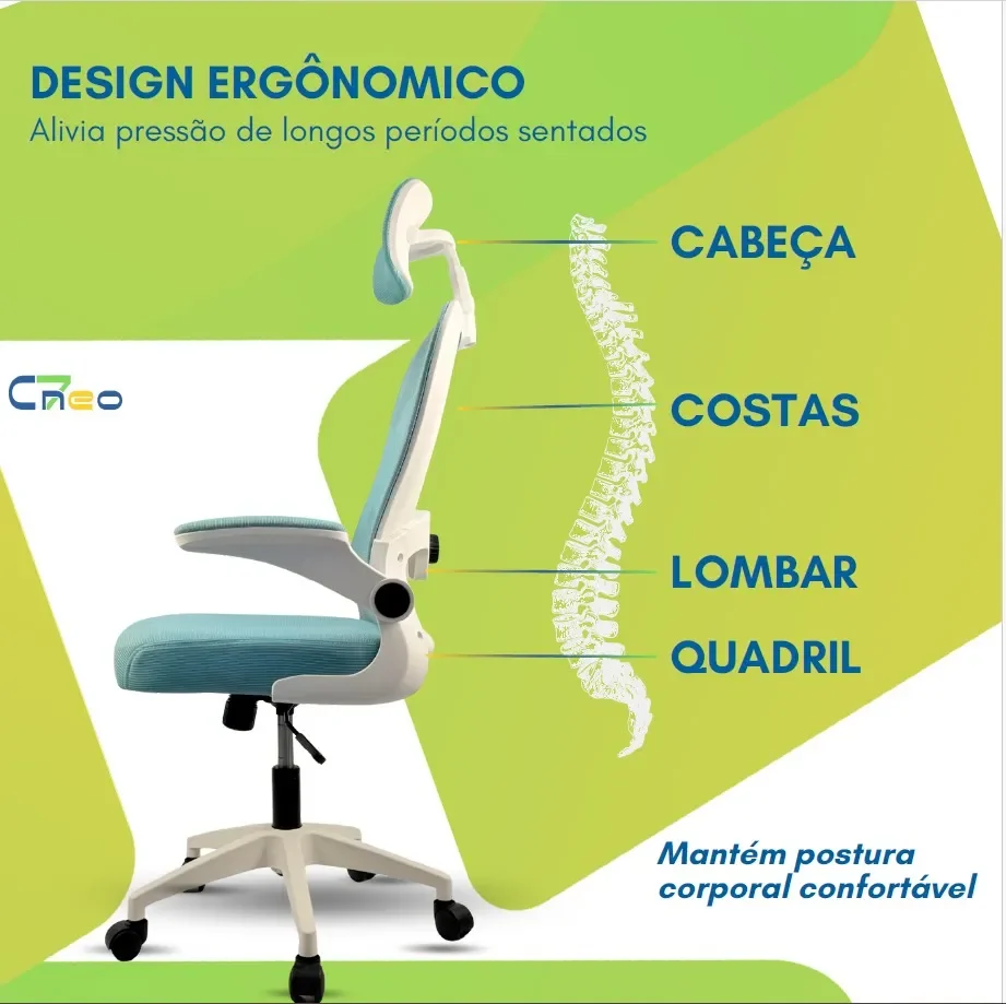 Imagem 5 de 5 do produto Cadeira Executiva Diretor Ergonômica C7 Neo Office, Tela Mesh, Confortável e Resistente - Azul