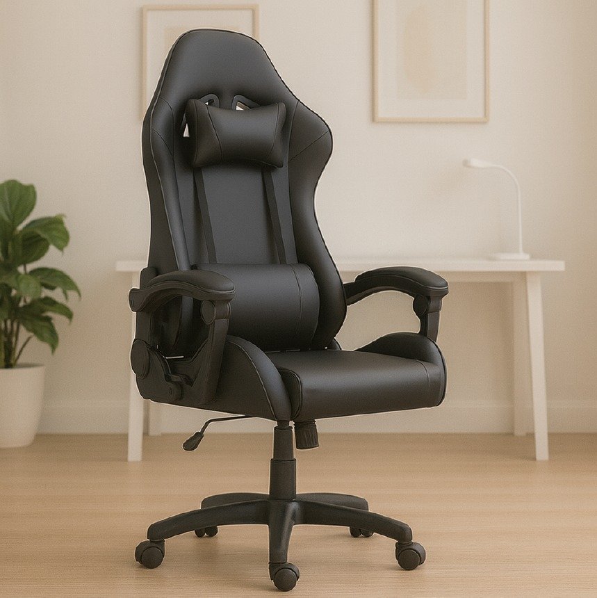 Cadeira Gamer C7 Neo Ergonômica com Almofadas de Cabeça e Lombar, Design Resistente - Preta e Branca - Preta