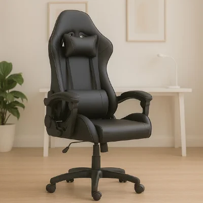 Cadeira Gamer C7 Neo Ergonômica com Almofadas de Cabeça e Lombar, Design Resistente - Preta e Branca - Preta