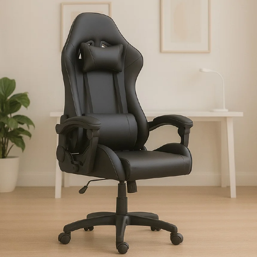 Cadeira Gamer C7 Neo Ergonômica com Almofadas de Cabeça e Lombar, Design Resistente - Preta e Branca - Preta Cadeira Gamer C7 Neo Ergonômica com Almofadas de Cabeça e Lombar, Design Resistente - Preta e Branca - Preta