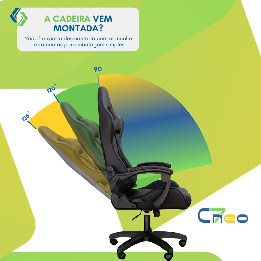 Cadeira Gamer C7 Neo Ergonômica com Almofadas de Cabeça e Lombar, Design Resistente - Preta e Branca - Preta Cadeira Gamer C7 Neo Ergonômica com Almofadas de Cabeça e Lombar, Design Resistente - Preta e Branca - Preta