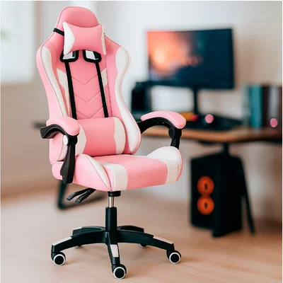 Cadeira Gamer Setup Profissional Escritório Ergonômica Gamers Reclinável Base giratória Apoio Lombar Resistente Home Office C7 Neo Comfort -  Rosa e Branco