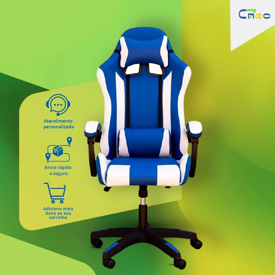 Cadeira Gamer Ergonômica C7 Neo Comfort Reclinável com Apoio Lombar, Base Giratória e Ajuste de Altura - Azul e Branco Cadeira Gamer Ergonômica C7 Neo Comfort Reclinável com Apoio Lombar, Base Giratória e Ajuste de Altura - Azul e Branco