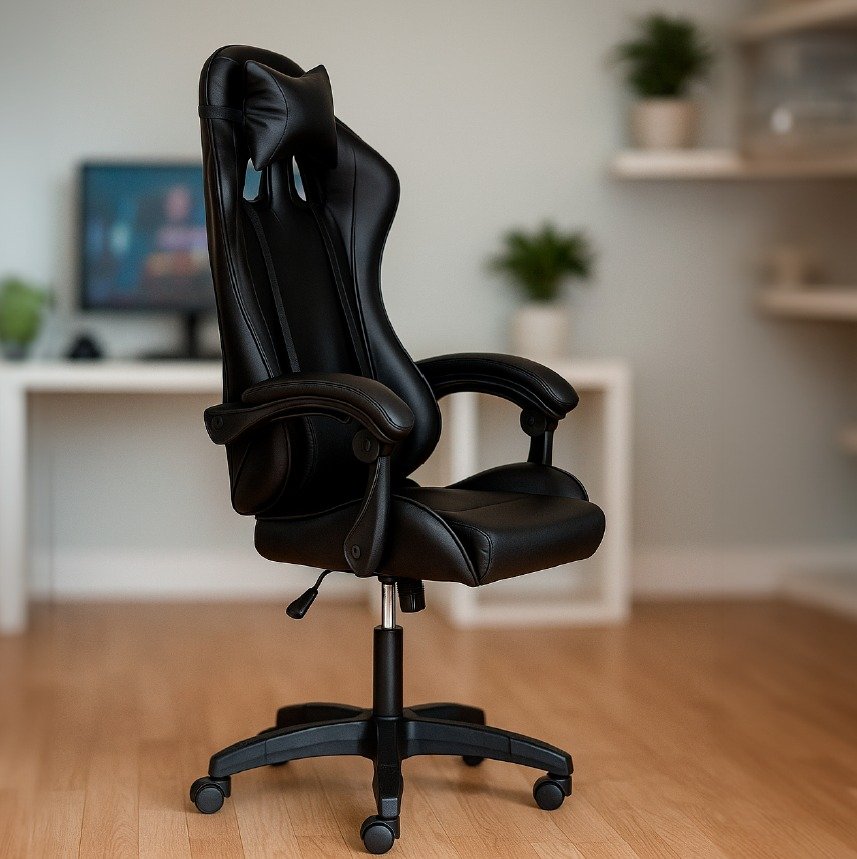 Cadeira Gamer Ergonômica C7 Neo Comfort Reclinável com Apoio Lombar, Base Giratória e Ajuste de Altura - Preta