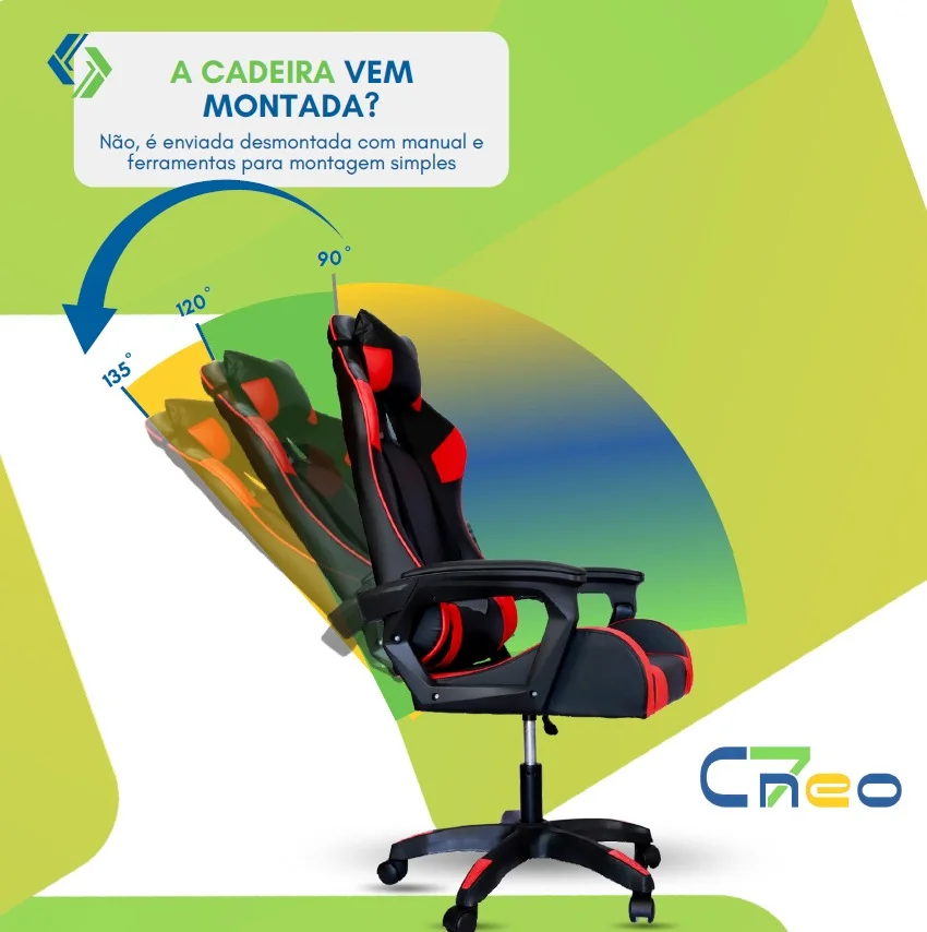 Cadeira Gamer Setup Profissional Escritório Ergonômica Gamers Reclinável Base giratória Apoio Lombar Resistente Home Office C7 Neo Comfort - Preto e Vermelho Cadeira Gamer Setup Profissional Escritório Ergonômica Gamers Reclinável Base giratória Apoio Lombar Resistente Home Office C7 Neo Comfort - Preto e Vermelho