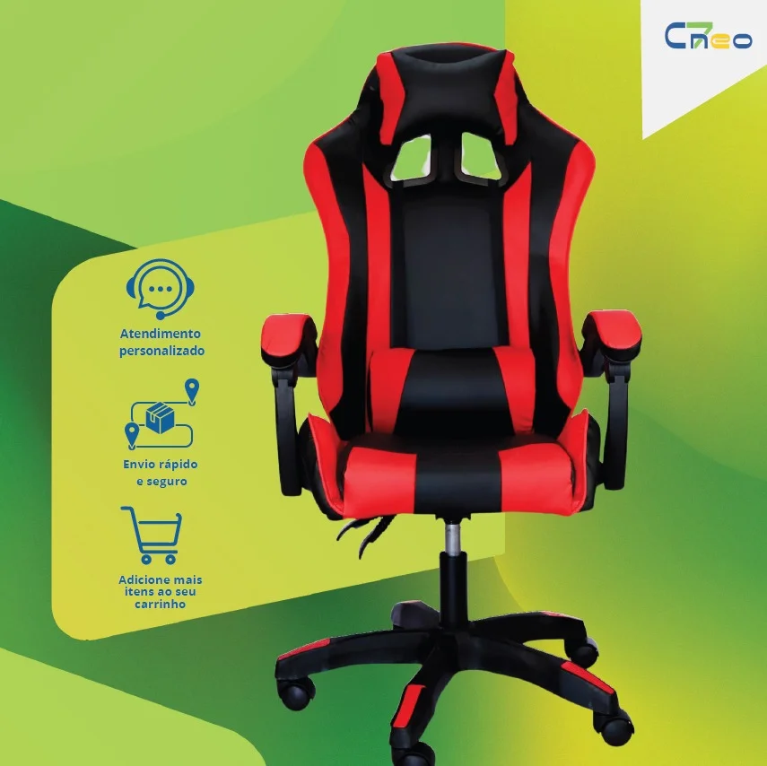 Cadeira Gamer Setup Profissional Escritório Ergonômica Gamers Reclinável Base giratória Apoio Lombar Resistente Home Office C7 Neo Comfort - Preto e Vermelho Cadeira Gamer Setup Profissional Escritório Ergonômica Gamers Reclinável Base giratória Apoio Lombar Resistente Home Office C7 Neo Comfort - Preto e Vermelho