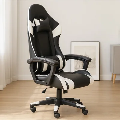 Cadeira Gamer C7 Neo Ergonômica com Almofadas de Cabeça e Lombar, Design Resistente - Preta e Branca - Preta e Branca
