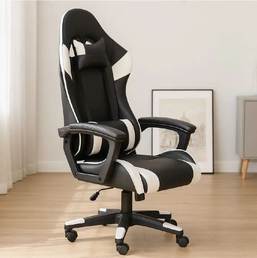 Cadeira Gamer C7 Neo Ergonômica com Almofadas de Cabeça e Lombar, Design Resistente - Preta e Branca - Preta e Branca Cadeira Gamer C7 Neo Ergonômica com Almofadas de Cabeça e Lombar, Design Resistente - Preta e Branca - Preta e Branca