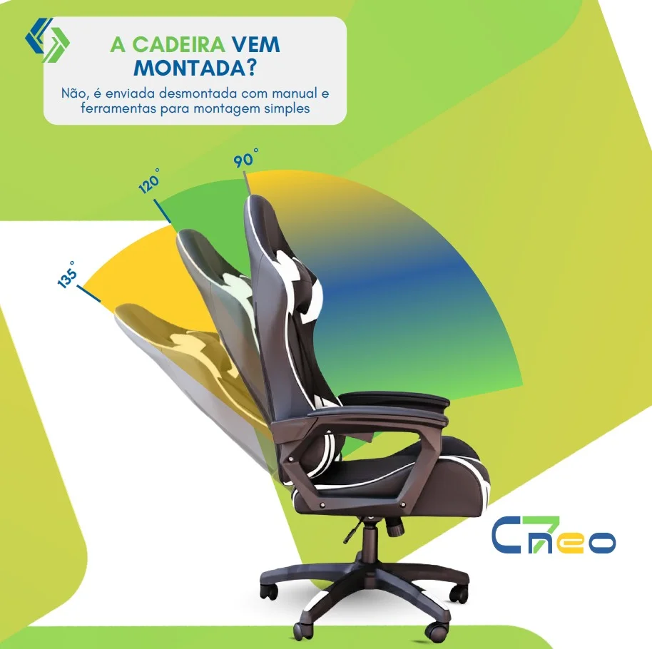Cadeira Gamer C7 Neo Ergonômica com Almofadas de Cabeça e Lombar, Design Resistente - Preta e Branca - Preta e Branca Cadeira Gamer C7 Neo Ergonômica com Almofadas de Cabeça e Lombar, Design Resistente - Preta e Branca - Preta e Branca