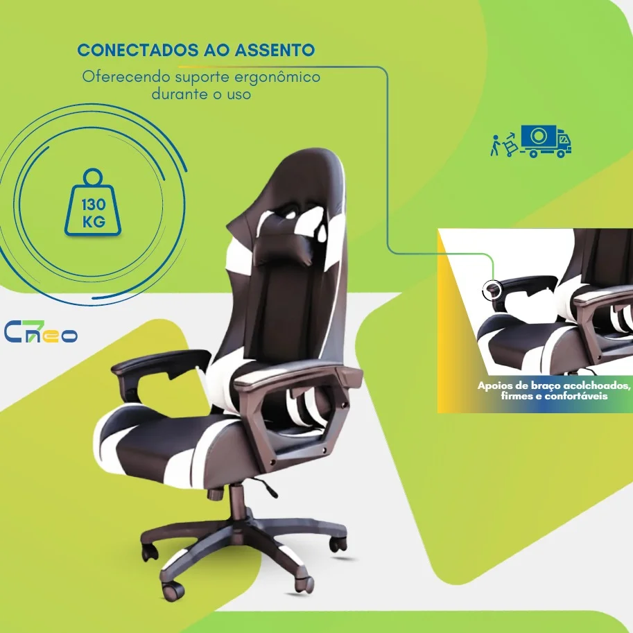 Cadeira Gamer C7 Neo Ergonômica com Almofadas de Cabeça e Lombar, Design Resistente - Preta e Branca - Preta e Branca Cadeira Gamer C7 Neo Ergonômica com Almofadas de Cabeça e Lombar, Design Resistente - Preta e Branca - Preta e Branca