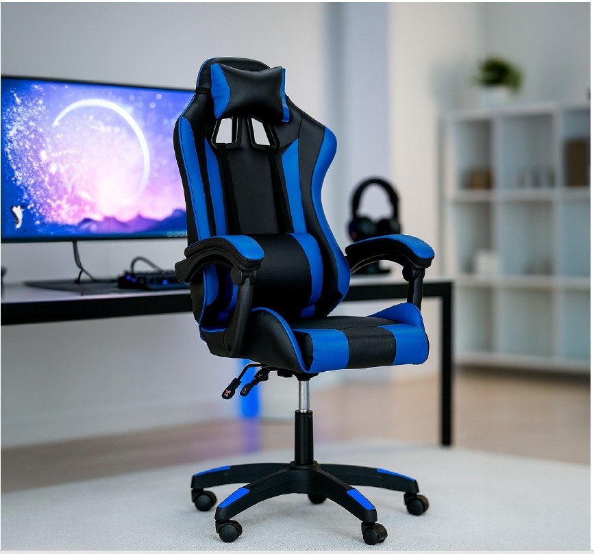 Cadeira Gamer Ergonômica C7 Neo Comfort Reclinável com Apoio Lombar, Base Giratória e Ajuste de Altura - Azul e Preto