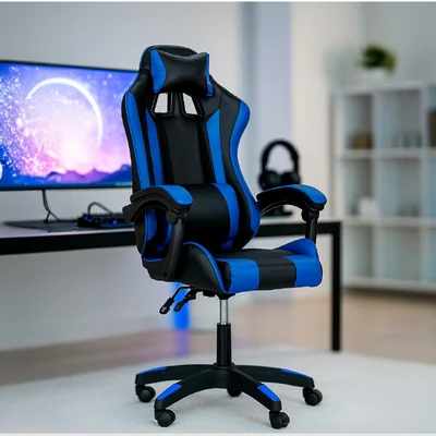 Cadeira Gamer Ergonômica C7 Neo Comfort Reclinável com Apoio Lombar, Base Giratória e Ajuste de Altura - Azul e Preto