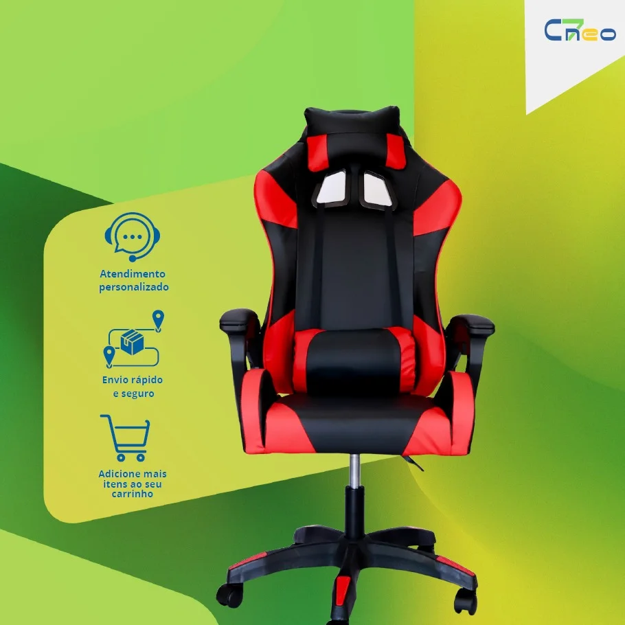 Cadeira Gamer C7 Neo Ergonômica com Almofadas de Cabeça e Lombar, Design Resistente - Preto e Vermelho Cadeira Gamer C7 Neo Ergonômica com Almofadas de Cabeça e Lombar, Design Resistente - Preto e Vermelho