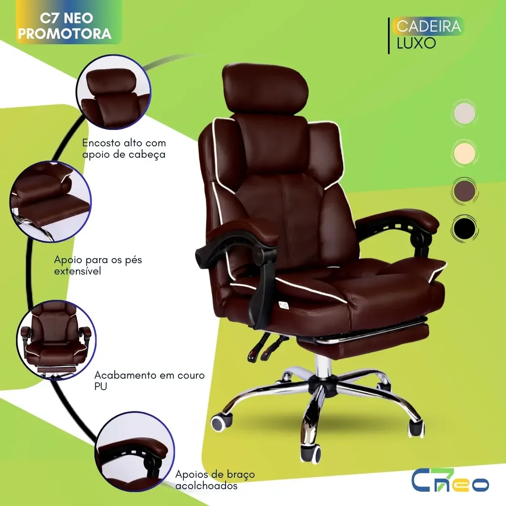 Imagem 2 de 5 do produto Cadeira Presidente Executiva C7 Neo Promotora com Apoio Lombar e Apoio para Pés - Marrom
