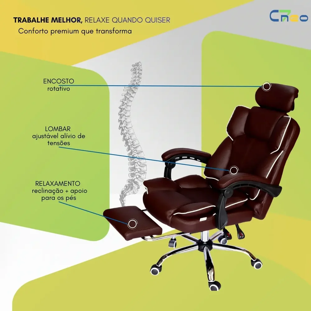 Imagem 4 de 5 do produto Cadeira Presidente Executiva C7 Neo Promotora com Apoio Lombar e Apoio para Pés - Marrom