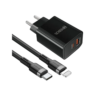 Carregador Hrebos Turbo Usb-c/usb-a 20w+cabo Lightning-preto