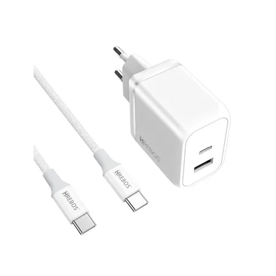 Carregador Hrebos Turbo 45w Usb-c/usb-a + Cabo 502c - Branco