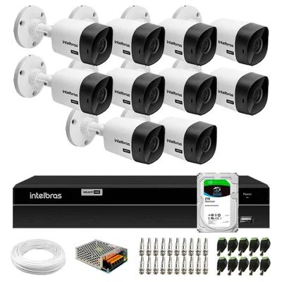 10 Câmeras Bullet Vhc 1120 B 720p Visão Noturna 20m Intelbras + Dvr Mhdx 1216 16 Canais + Hd 2TB Sky