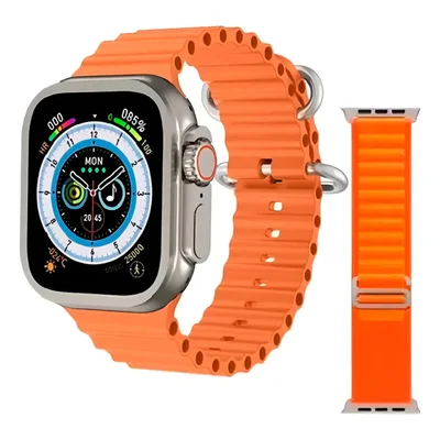 Relógio Smartwatch Hw9 Ultramax Acompanha Duas Multiiras Na Cor Laranja