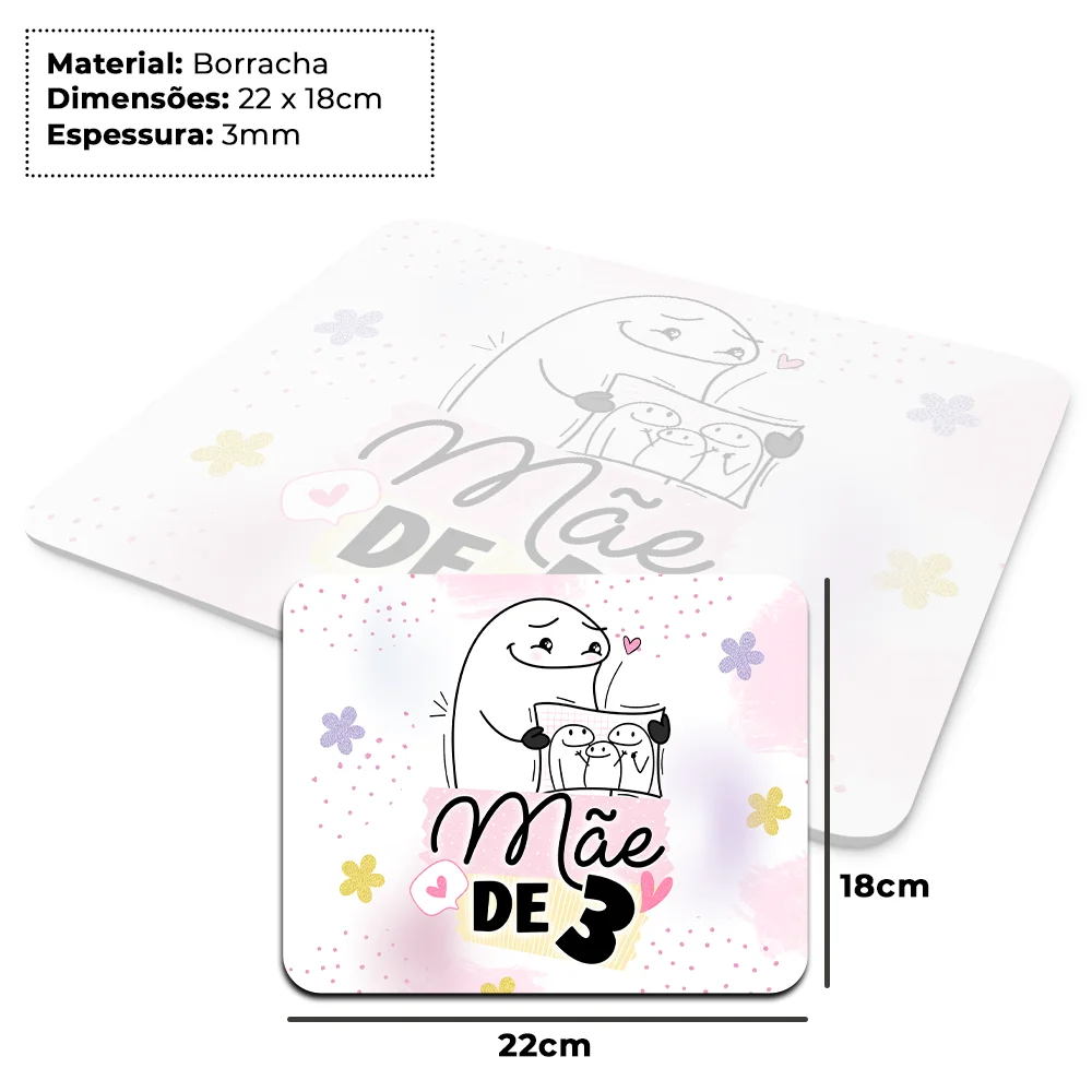 Imagem 2 de 4 do produto Mouse Pad Flork Mães - Mãe De 3 Três - 22x18