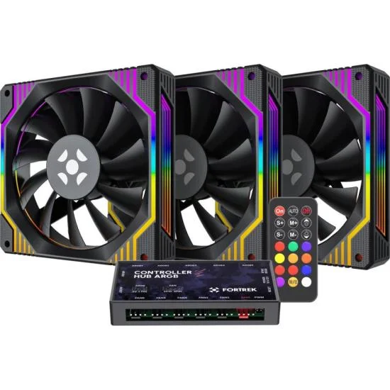 Kit Cooler Fan ARGB Fortrek Frosty Preto Com Controladora/controle 4