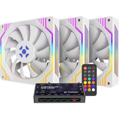 Kit Cooler Fan ARGB Fortrek Frosty Branco Com Controladora/controle