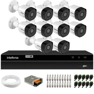 Kit 10 Câmeras De Segurança Hd 720p Intelbras Vhd 3130b G3 + Dvr Intelbras Multi Hd + Acessórios