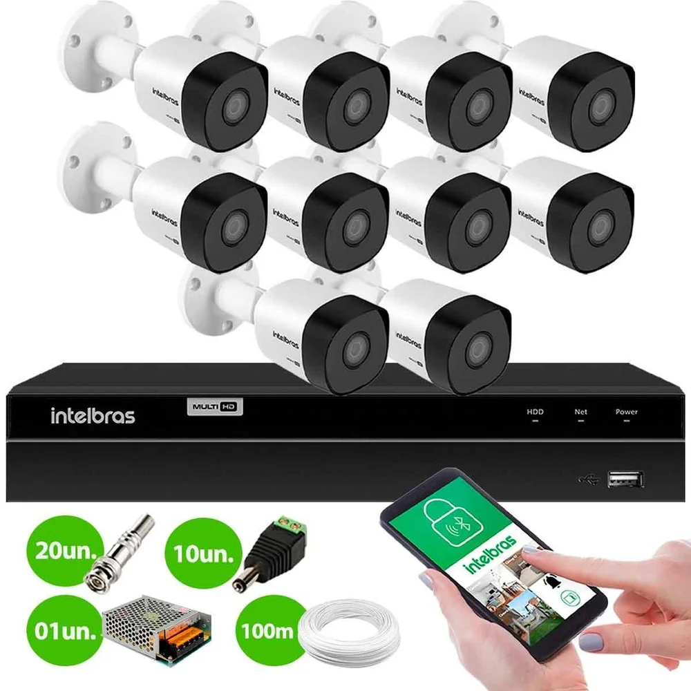 Imagem 3 de 4 do produto Kit 10 Câmeras De Segurança Hd 720p Intelbras Vhd 3130b G3 + Dvr Intelbras Multi Hd + Acessórios
